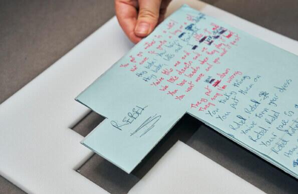 Lyrics by David Bowie are prepared for the David Bowie Centre opening (c) Victoria and Albert Museum Lyrics by David Bowie are prepared for the David Bowie Centre opening (c) Victoria and Albert Museum