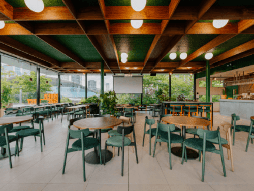 The terrace area of Riverside East on Queen Elizabeth Olympic Park