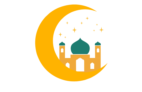 Logo of crescent moon with a mosque inside it