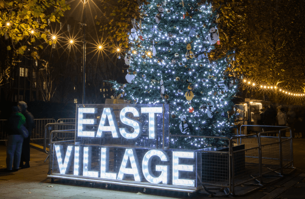 The East Village christmas tree and lights