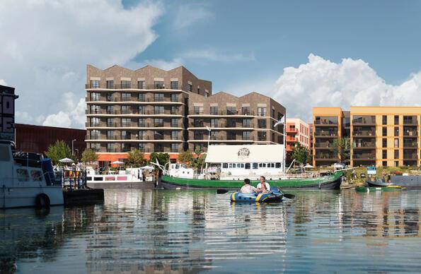 Building development behind canal