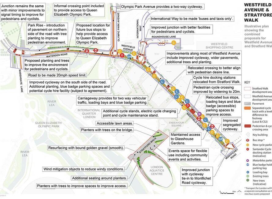 Plan showing the design proposals for Westfield Avenue and the adjacent Stratford Wa