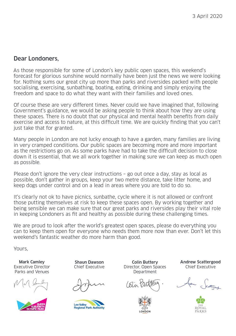 Image of letter to Londoner 3 April 2020 Image of letter to Londoner 3 April 2020