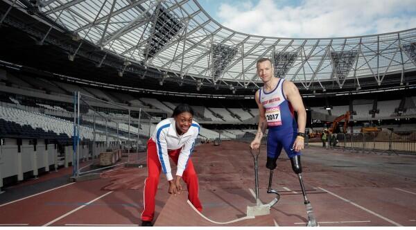 Olympic athletes Shakes-Drayton and Whitehead on stadium track