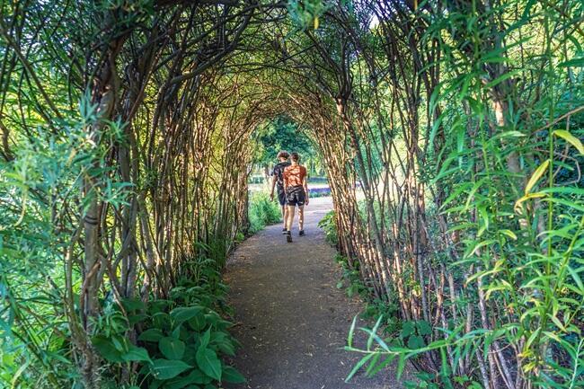 People walking on trail gardens