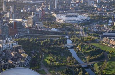 An aerial shot of Queen Elizabeth Olympic Park