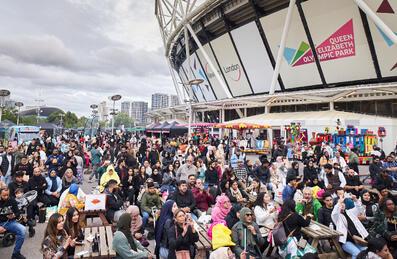 A crowd at World Halal Food Fest by London Stadium